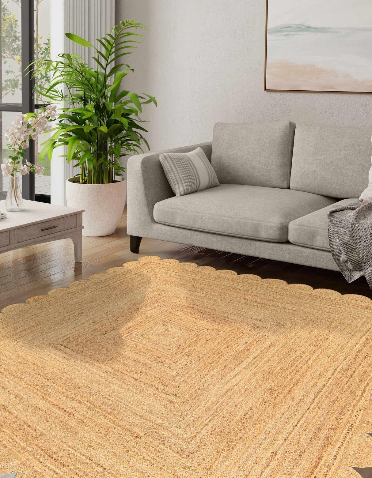 Hand Scallop Braided Jute Rug – Natural Fiber Rug with Decorative Edge