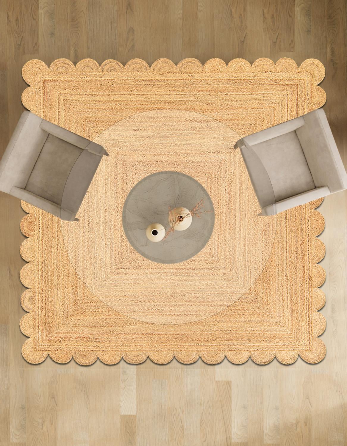 Hand Scallop Braided Jute Rug – Natural Fiber Rug with Decorative Edge