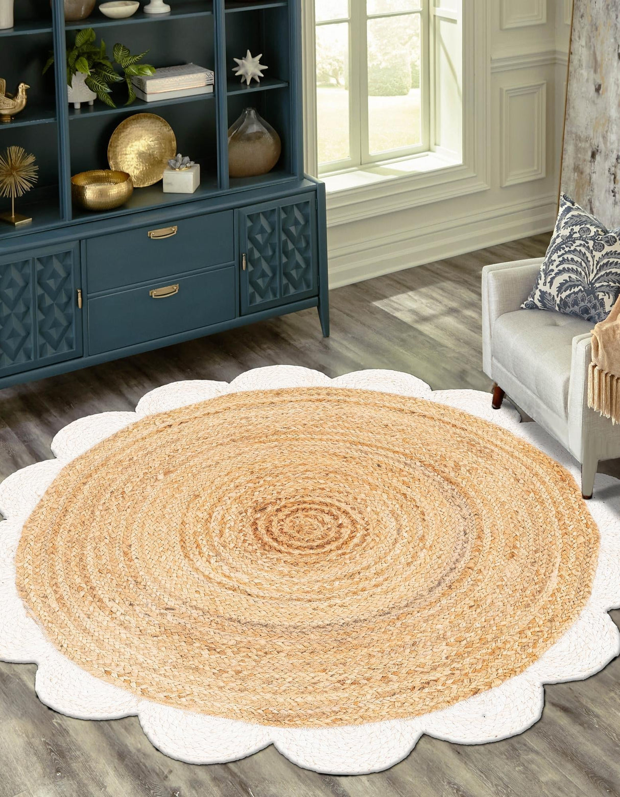 Hand Scallop Braided Jute Rug – Natural Fiber Rug with Decorative Edge
