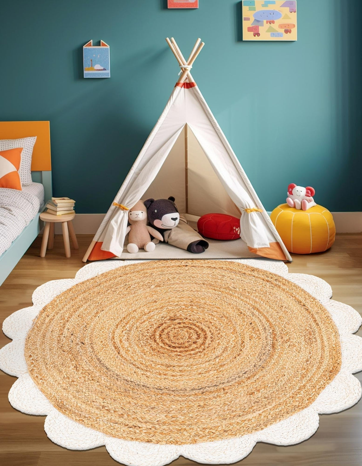 Hand Scallop Braided Jute Rug – Natural Fiber Rug with Decorative Edge