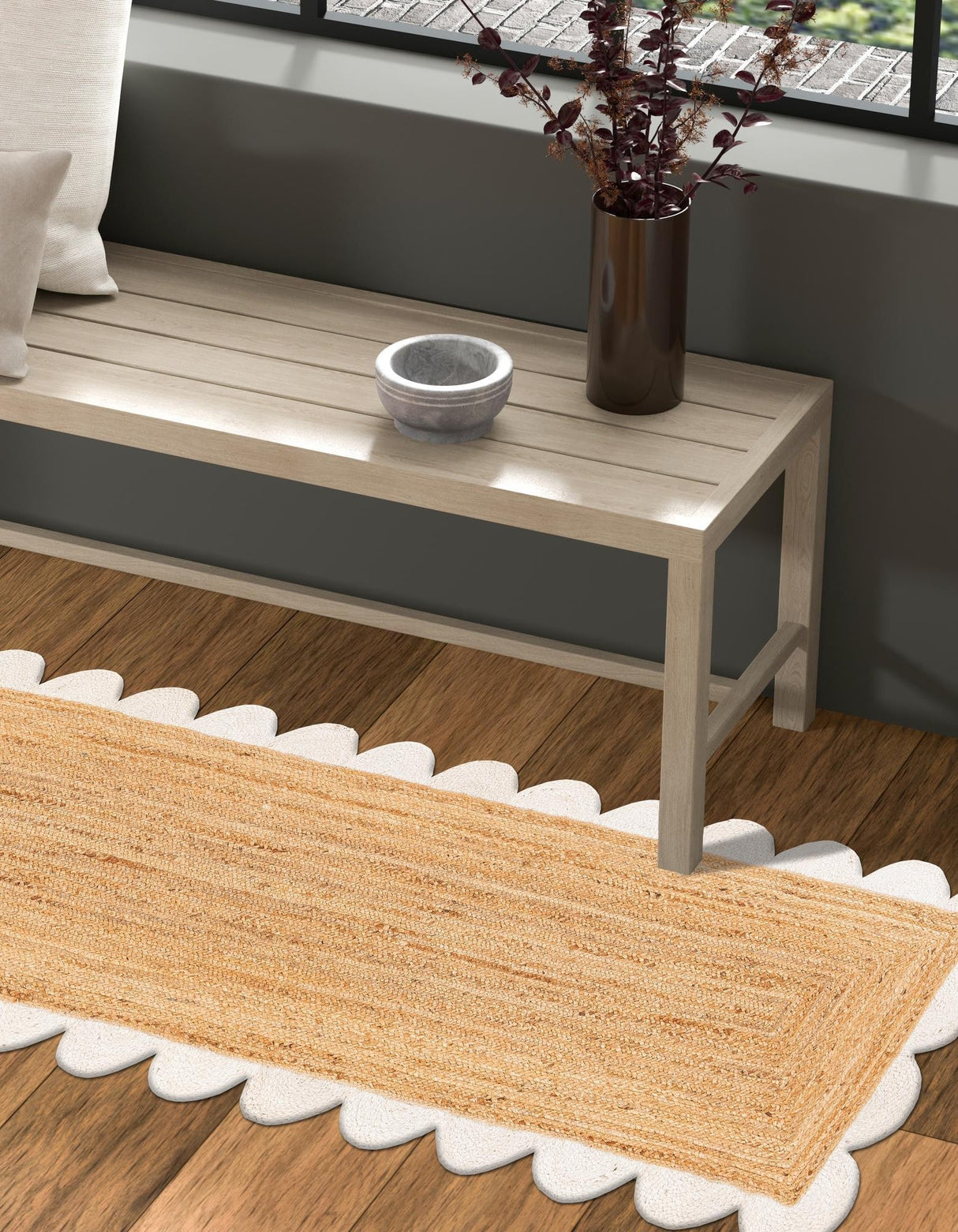 Hand Scallop Braided Jute Rug – Natural Fiber Rug with Decorative Edge