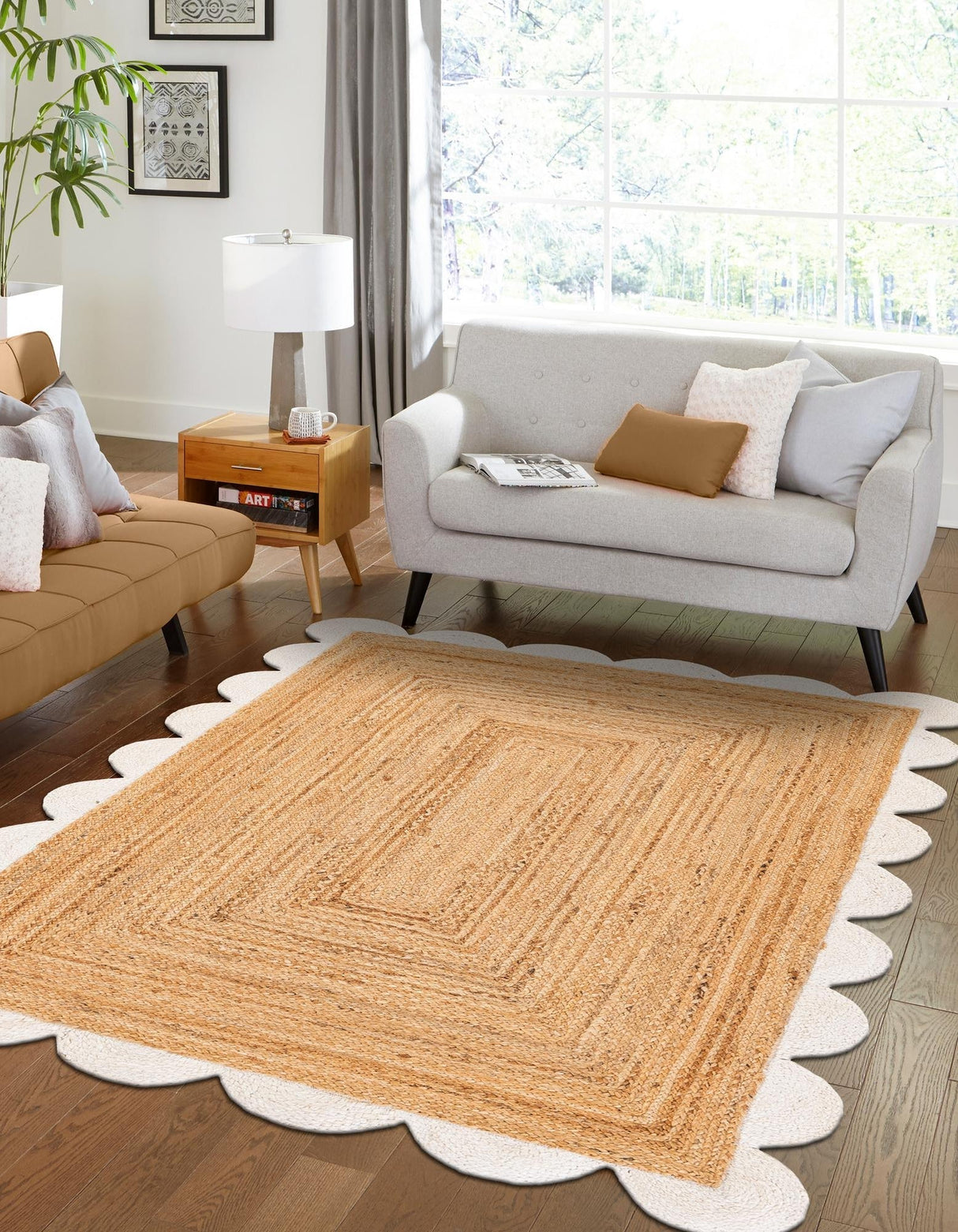 Hand Scallop Braided Jute Rug – Natural Fiber Rug with Decorative Edge