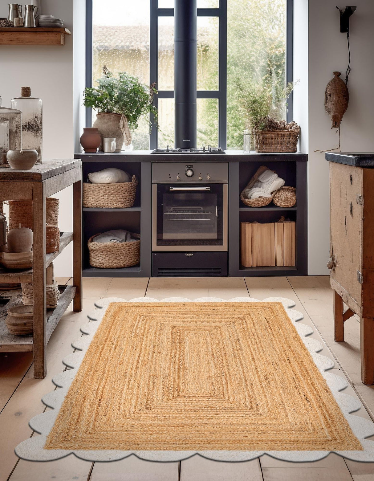 Hand Scallop Braided Jute Rug – Natural Fiber Rug with Decorative Edge