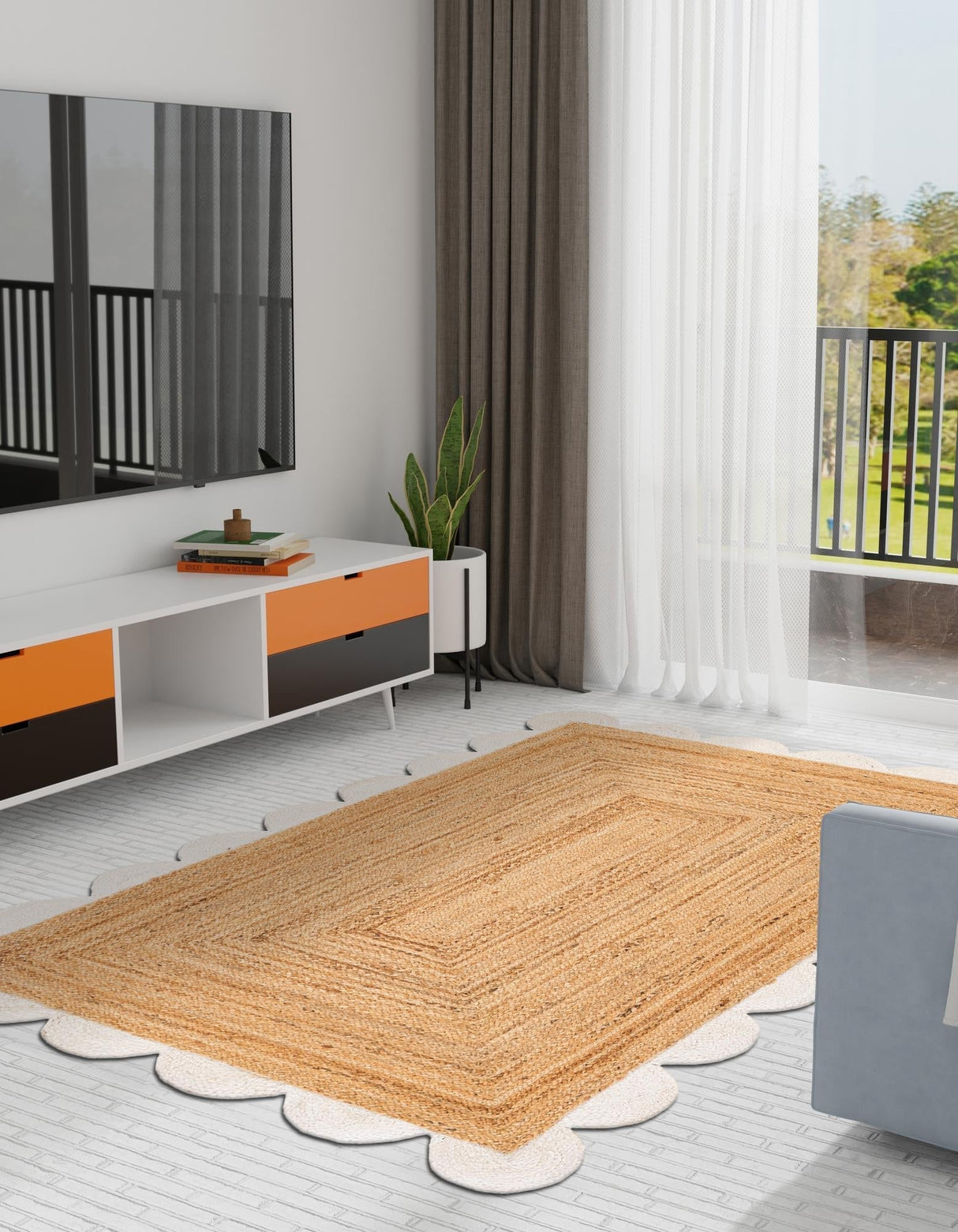 Hand Scallop Braided Jute Rug – Natural Fiber Rug with Decorative Edge