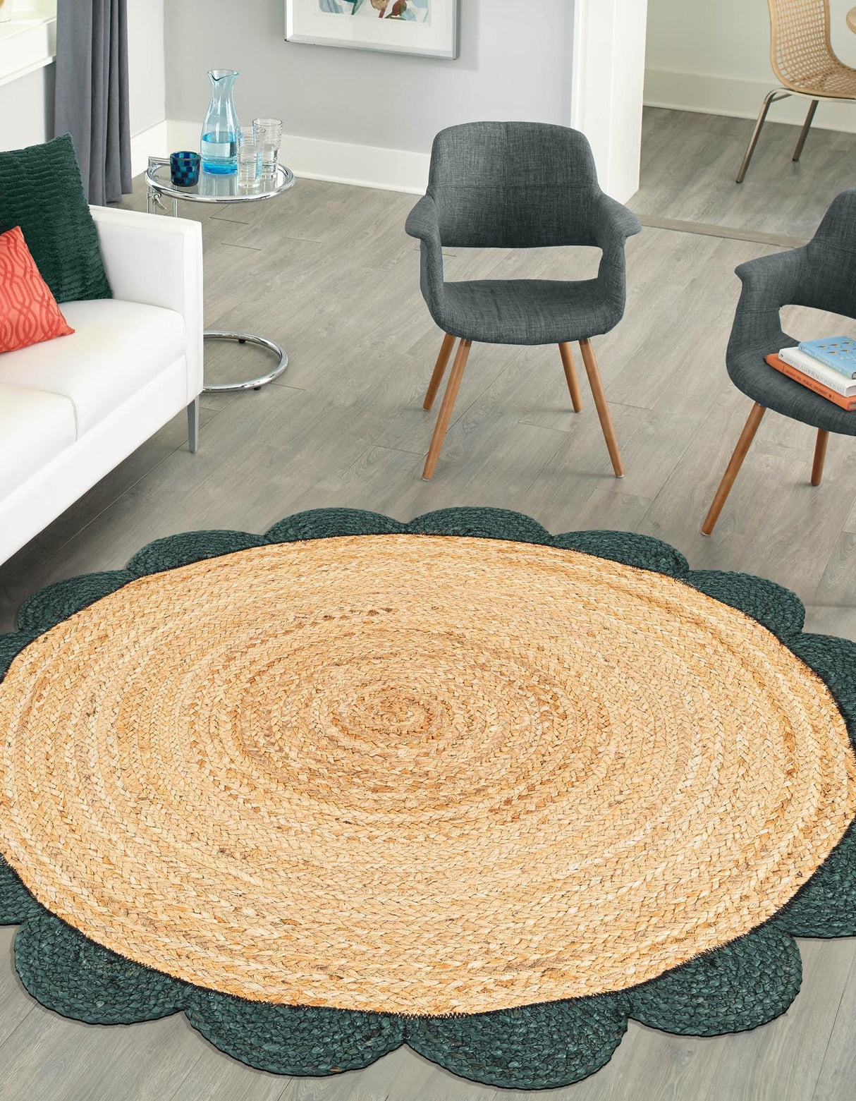 Hand Scallop Braided Jute Rug – Natural Fiber Rug with Decorative Edge