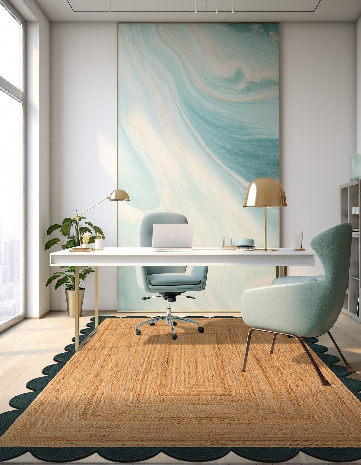 Hand Scallop Braided Jute Rug – Natural Fiber Rug with Decorative Edge