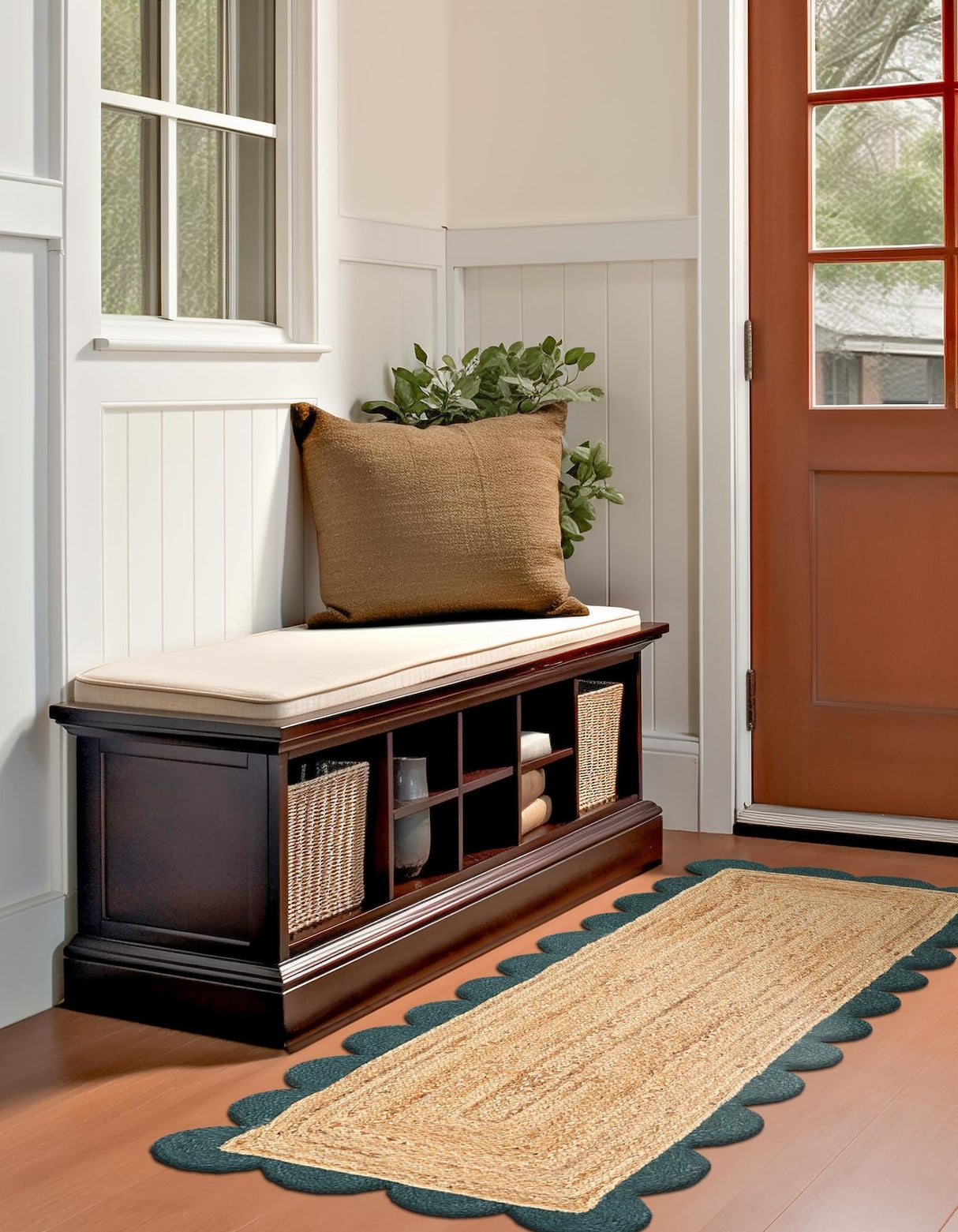 Hand Scallop Braided Jute Rug – Natural Fiber Rug with Decorative Edge