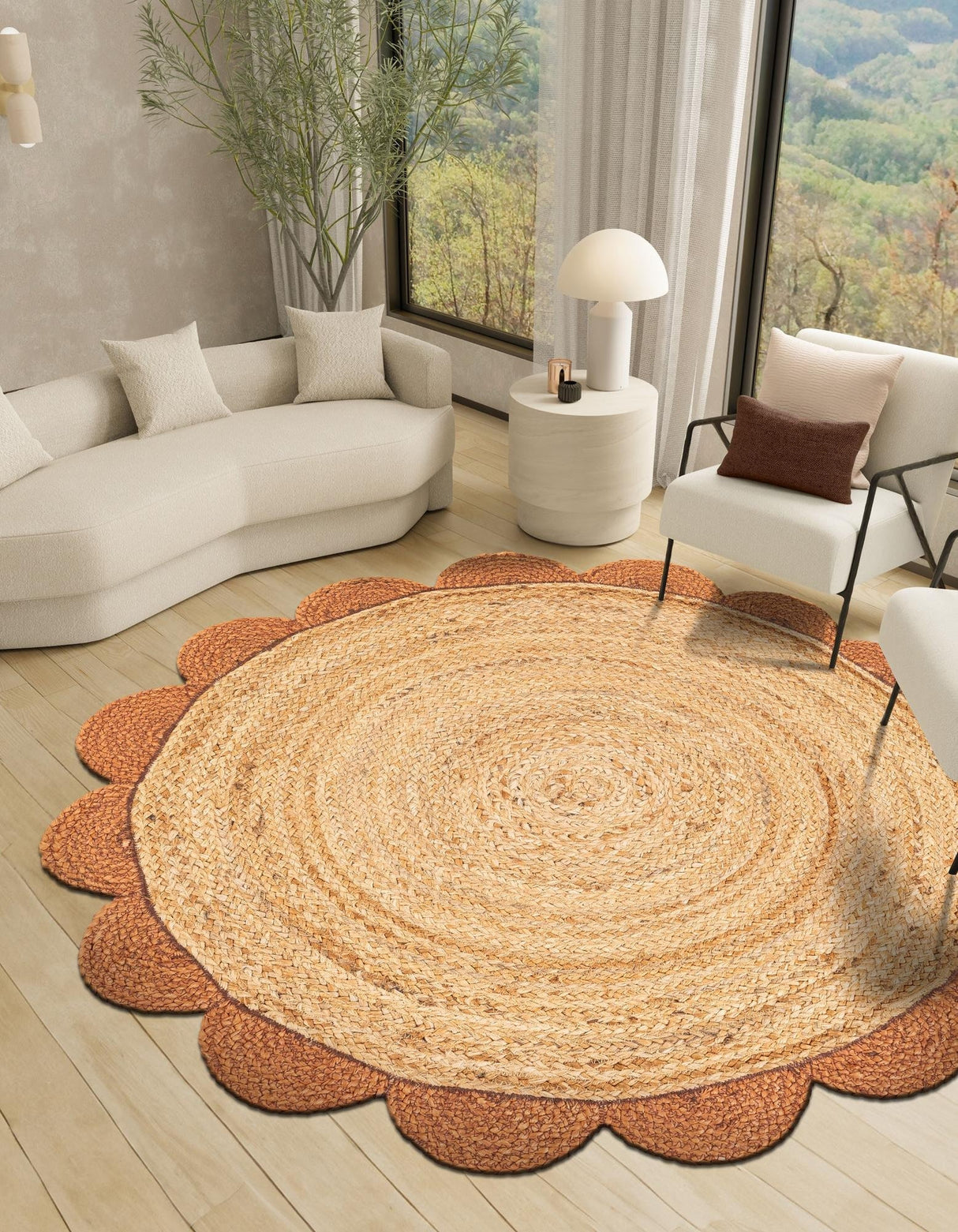Hand Scallop Braided Jute Rug – Natural Fiber Rug with Decorative Edge