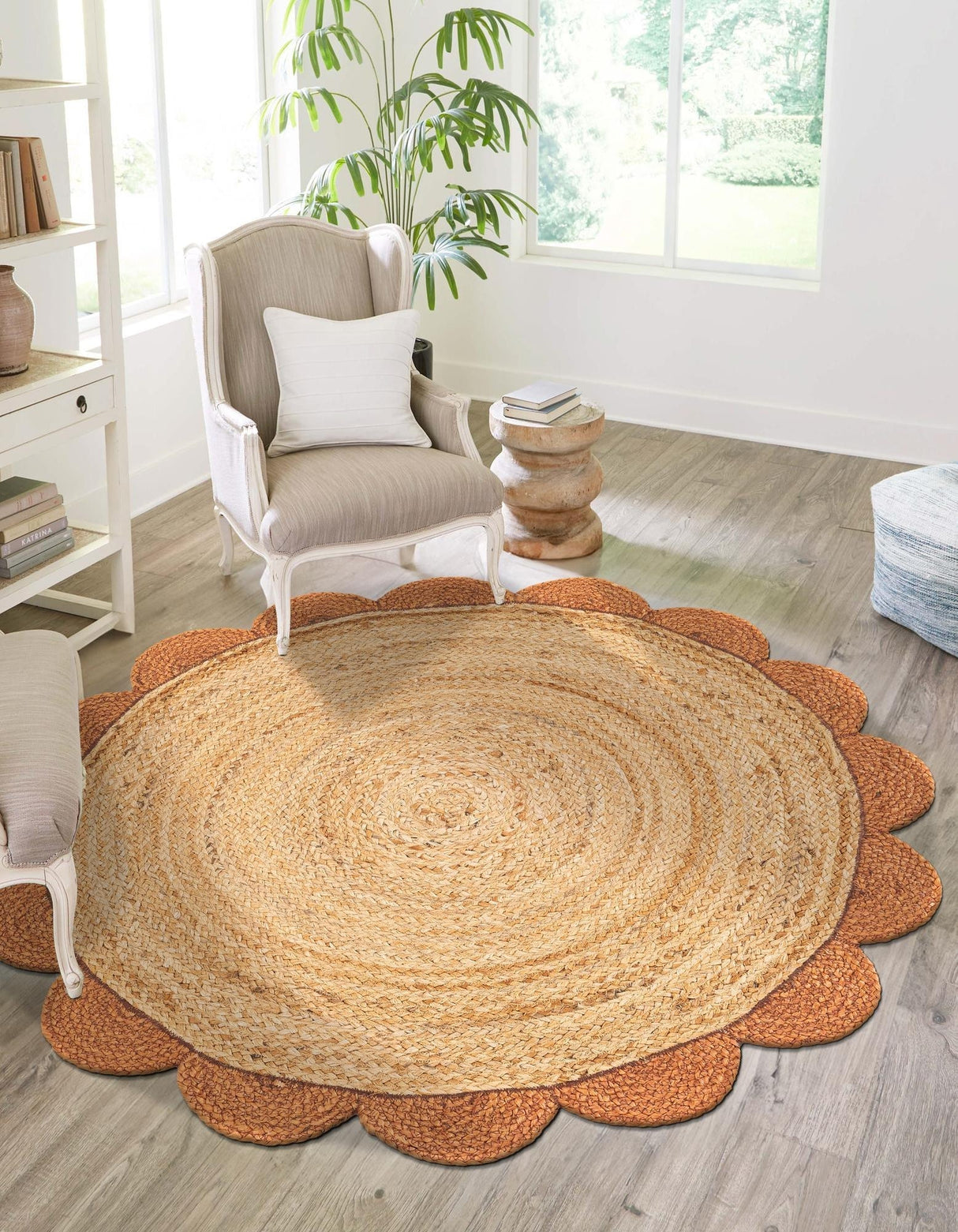 Hand Scallop Braided Jute Rug – Natural Fiber Rug with Decorative Edge