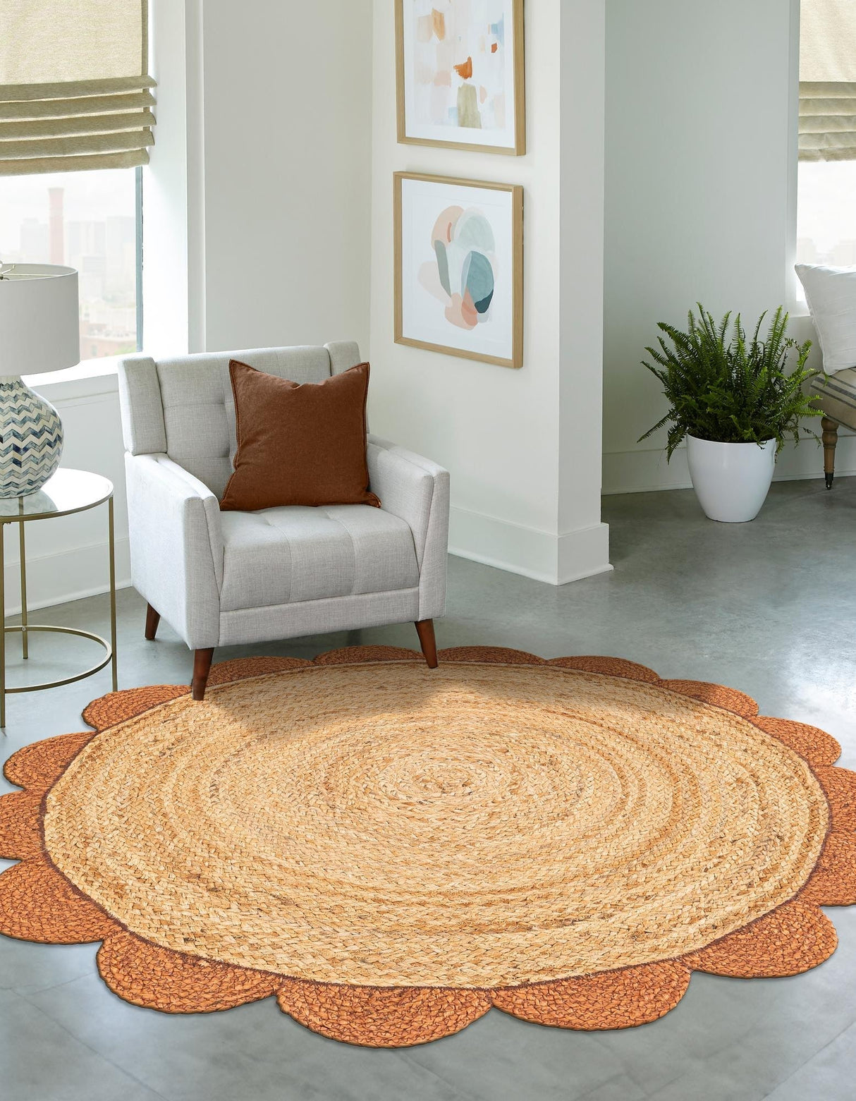 Hand Scallop Braided Jute Rug – Natural Fiber Rug with Decorative Edge