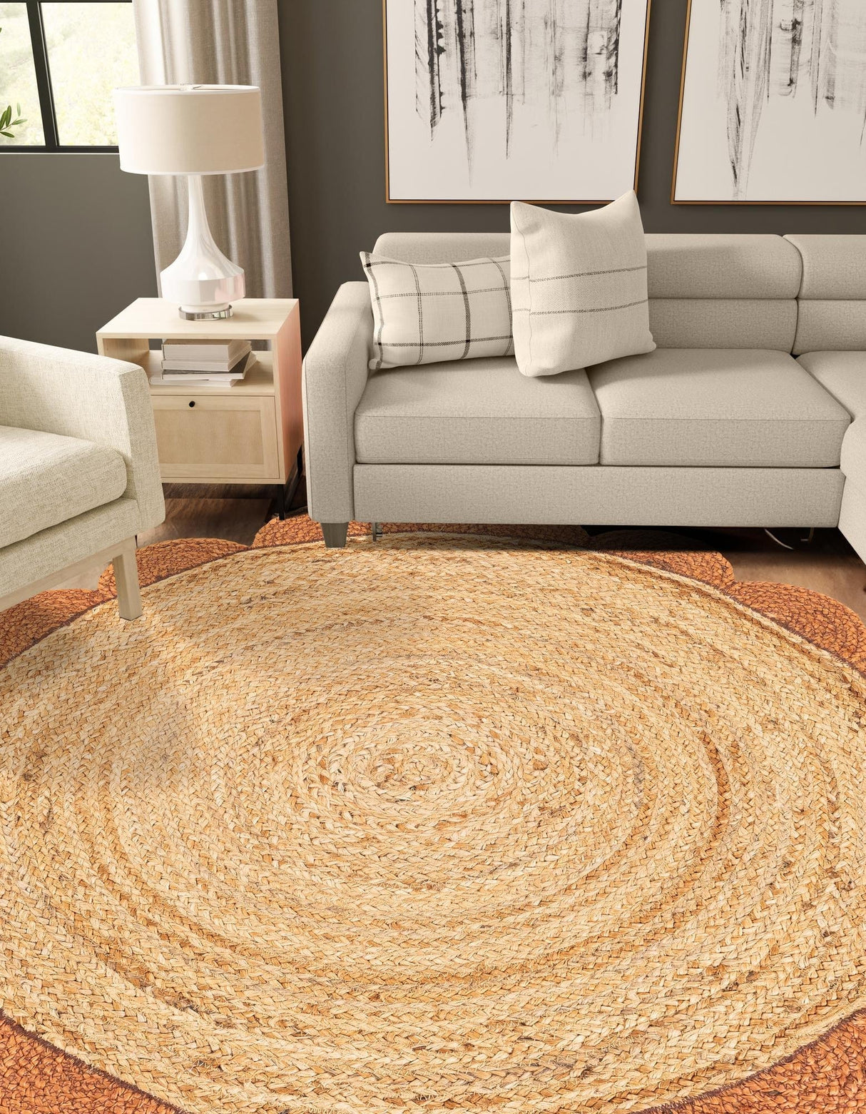 Hand Scallop Braided Jute Rug – Natural Fiber Rug with Decorative Edge