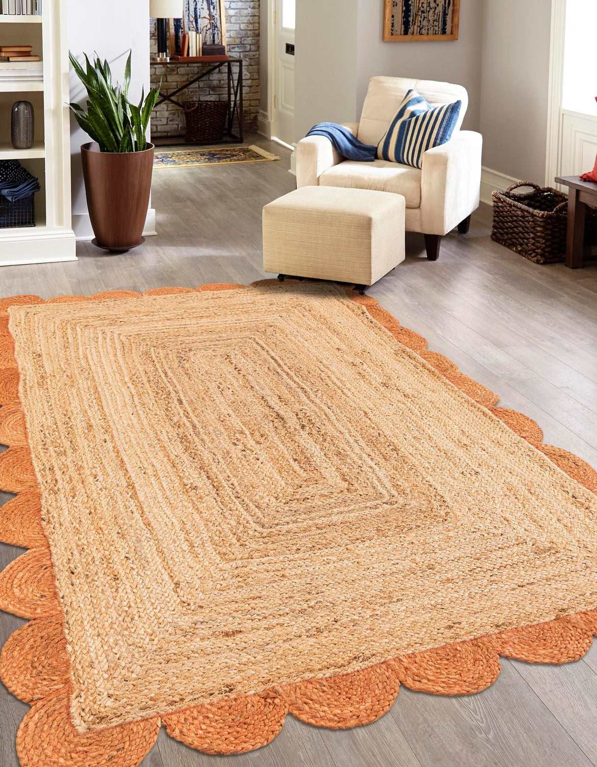 Hand Scallop Braided Jute Rug – Natural Fiber Rug with Decorative Edge