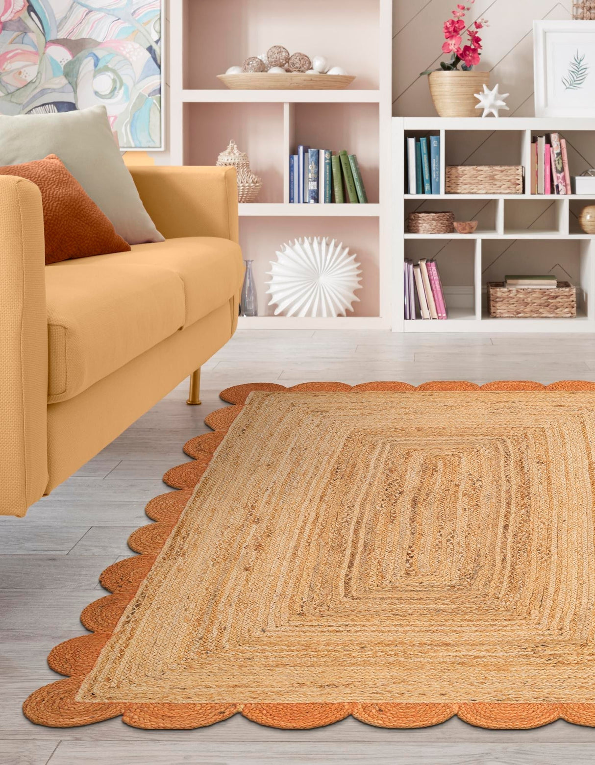 Hand Scallop Braided Jute Rug – Natural Fiber Rug with Decorative Edge