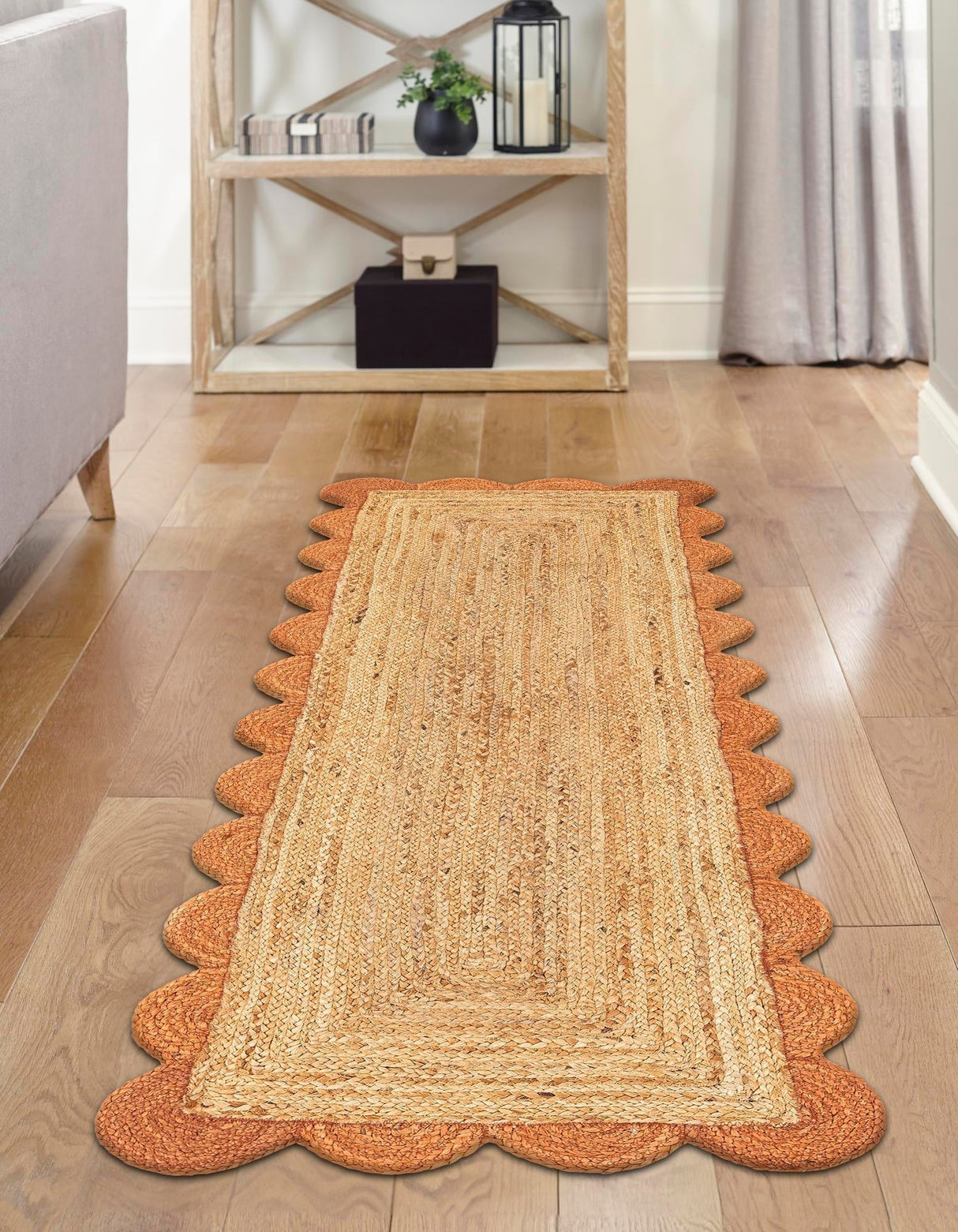 Hand Scallop Braided Jute Rug – Natural Fiber Rug with Decorative Edge