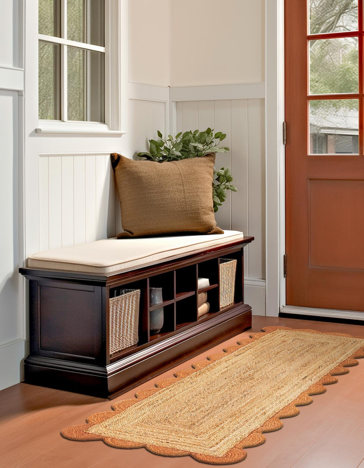 Hand Scallop Braided Jute Rug – Natural Fiber Rug with Decorative Edge