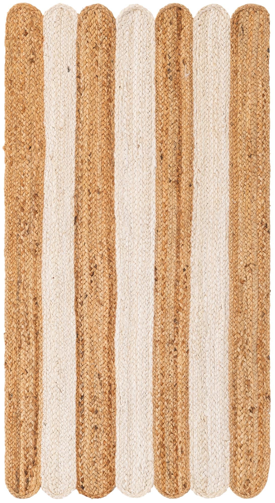 Eco-Friendly Hand Scallop Braided Jute Rug in Natural & Ivory Tones