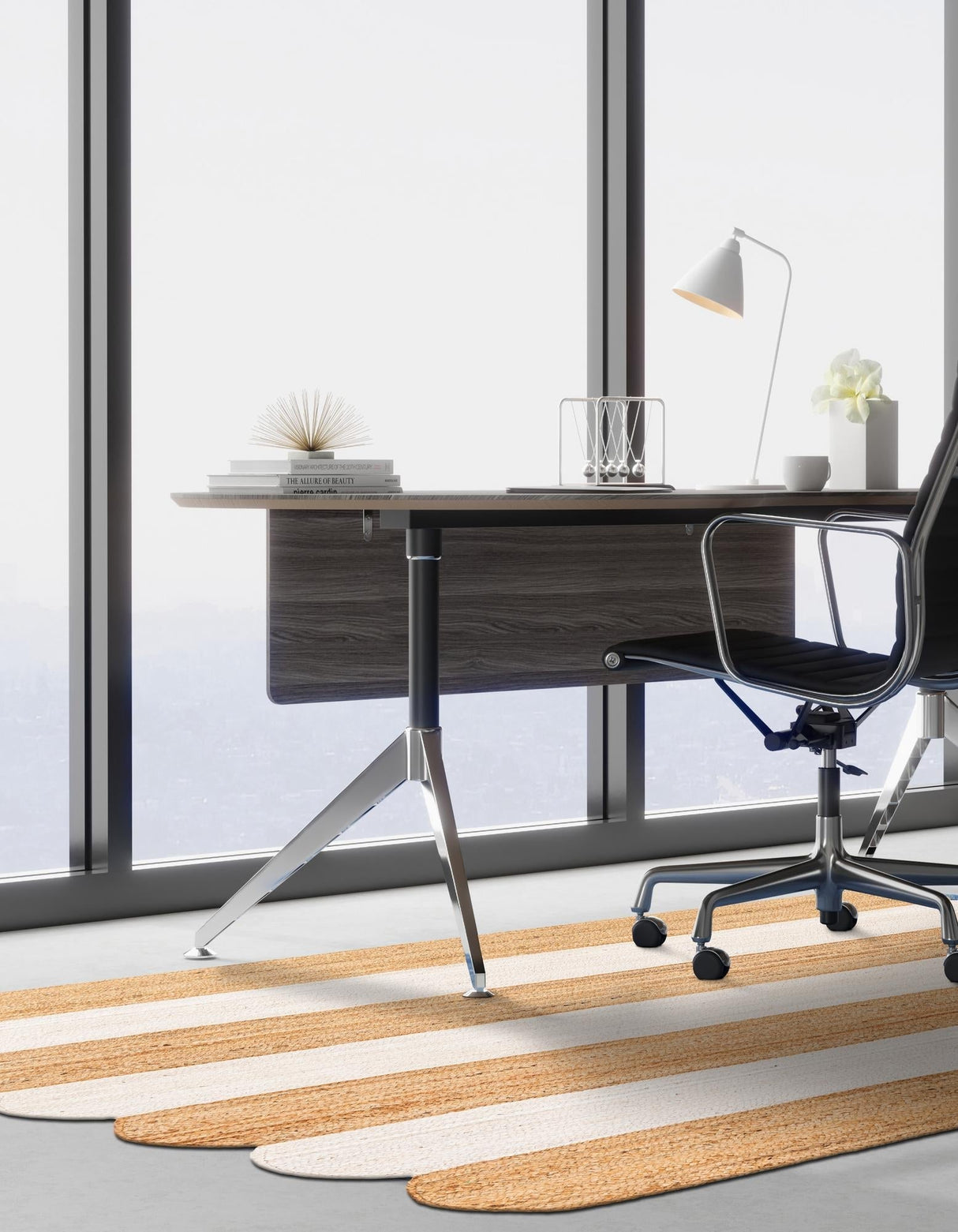 Eco-Friendly Hand Scallop Braided Jute Rug in Natural & Ivory Tones