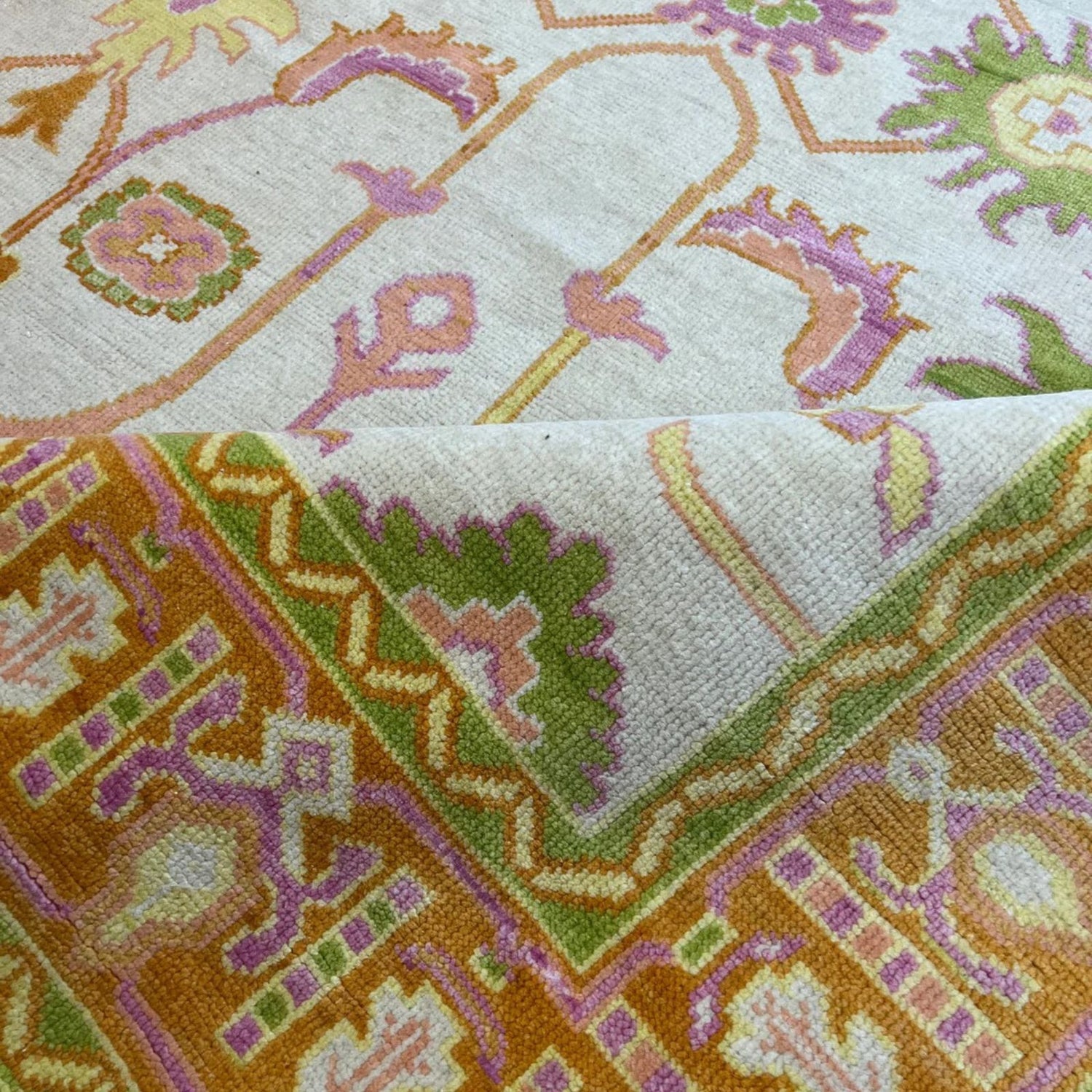 Geometric Oushak Wool Carpet, Handwoven Oushak Carpets