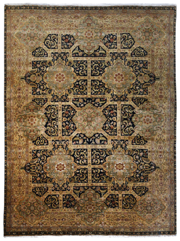 Hand Knotted Floor Carpet, Modern Design Hand Knotted Wool Carpet, Yellow -Black