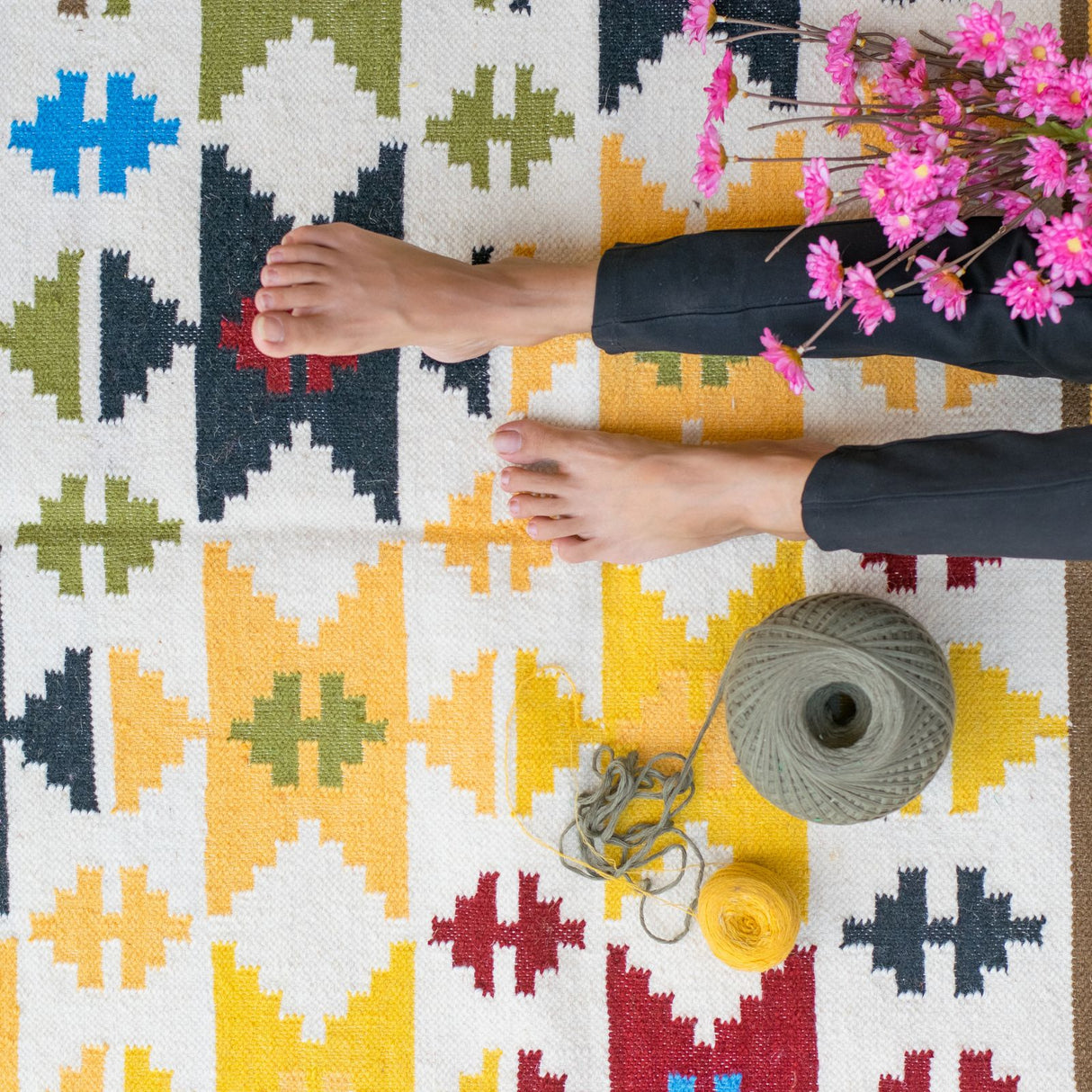 Bohemian Natural Wool Kilim Dhurrie Rugs