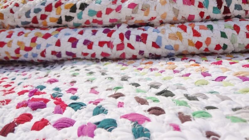 White Hand Woven Scalloped Cotton Rugs Washable Best Gift For Home Decor