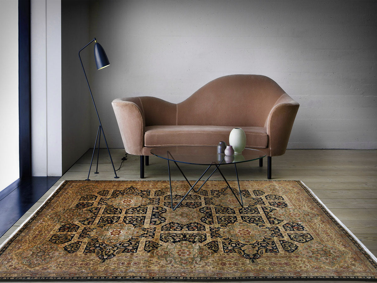 Hand Knotted Floor Carpet, Modern Design Hand Knotted Wool Carpet, Yellow -Black