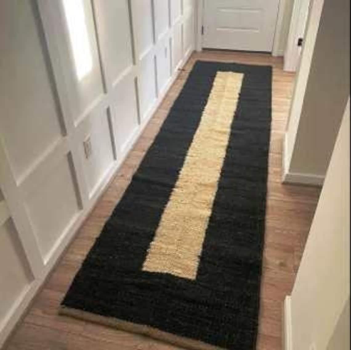 Indian Hand Woven Black Hemp Rug