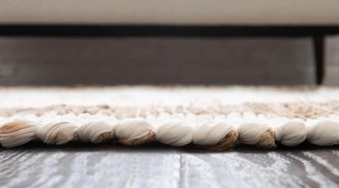 Tapis en jute et coton tissé à la main, style bohème, moderne, blanc