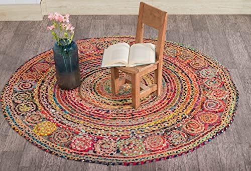 Handmade Recycled Chindi Rug – Braided Jute Cotton Pinwheel Design