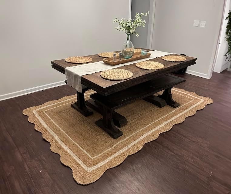Natural Jute Scalloped Rug – Handmade Braided Rug with Boho Design