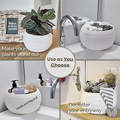 Round Cotton Rope Storage Basket with Lid, Decorative Woven Storage Bin, Pot, Caddy, Organizer, Container for Snacks