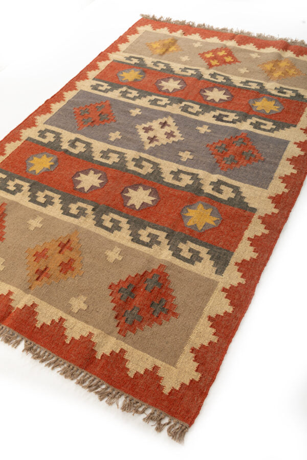 Handmade Kilim Rugs, Red With Multicolor Wool Jute Rug, Home Decor Rug