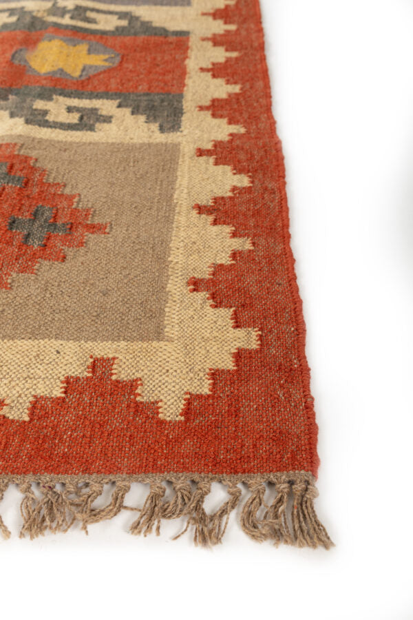 Handmade Kilim Rugs, Red With Multicolor Wool Jute Rug, Home Decor Rug