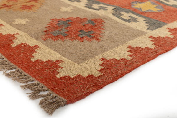 Handmade Kilim Rugs, Red With Multicolor Wool Jute Rug, Home Decor Rug