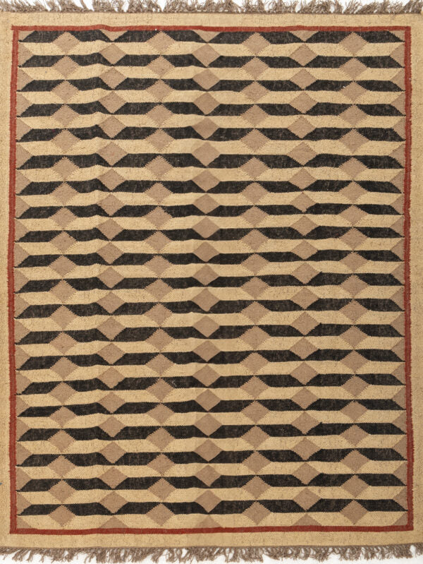 Handmade Dhurrie Wool Jute Rug, Beige And Black, Home Decor Rug