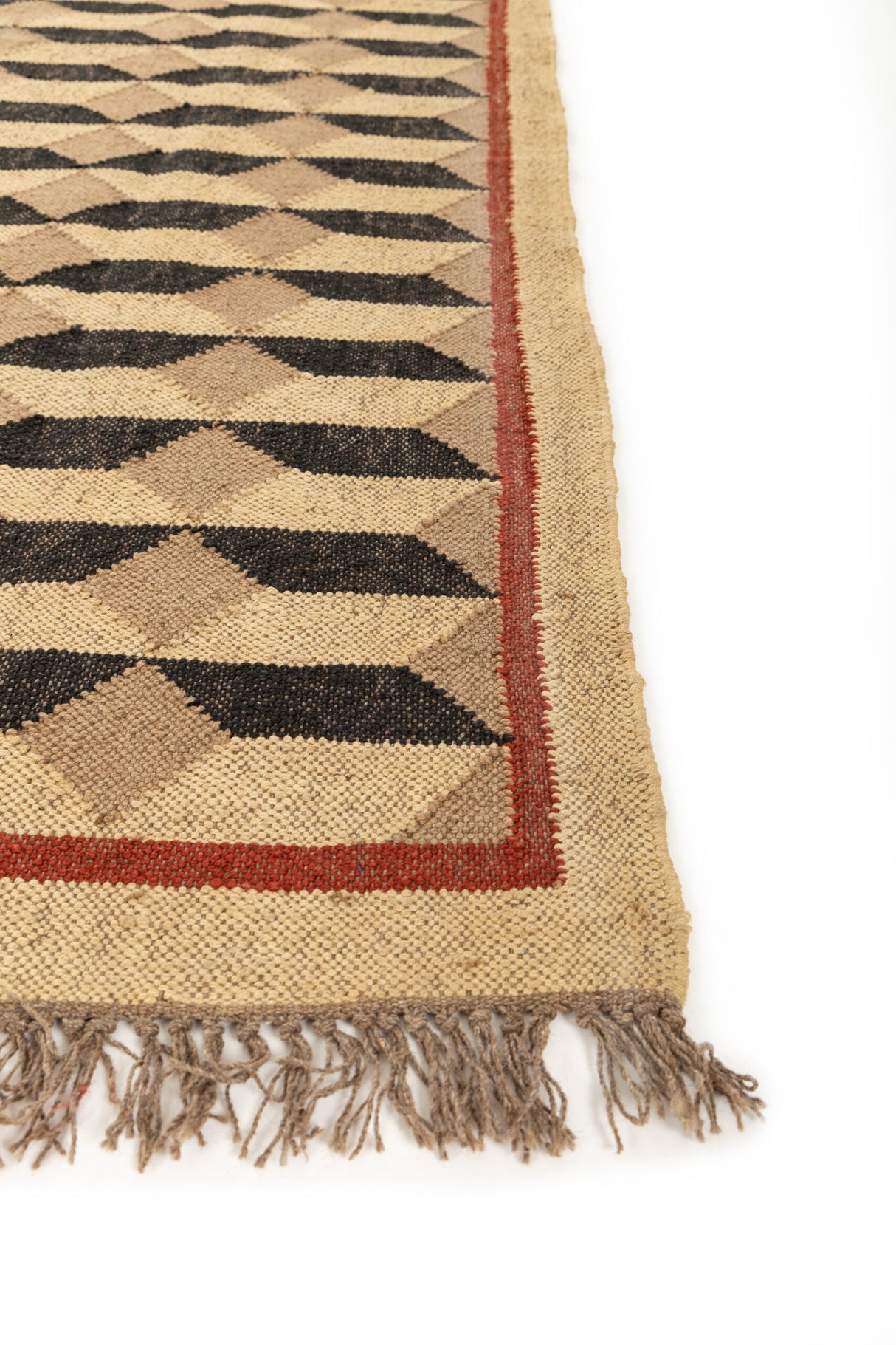 Handmade Dhurrie Wool Jute Rug, Beige And Black, Home Decor Rug