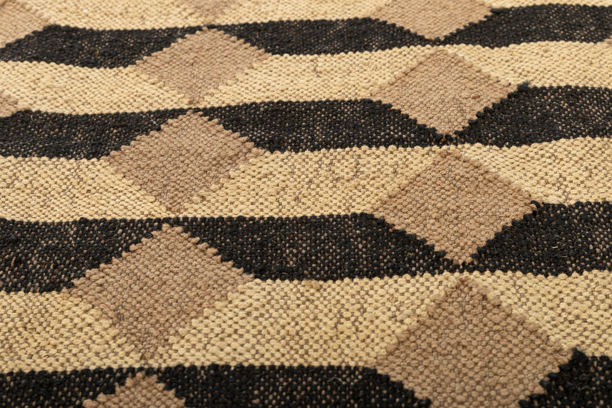 Handmade Dhurrie Wool Jute Rug, Beige And Black, Home Decor Rug