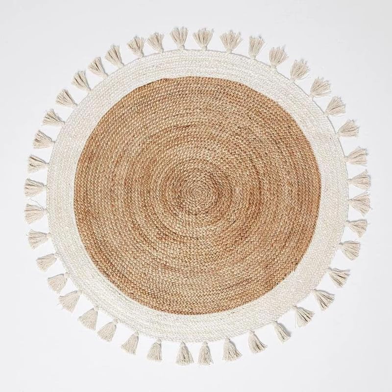 Eco-Friendly Round Jute Rug – Boho Style Fringed Natural Area Rug