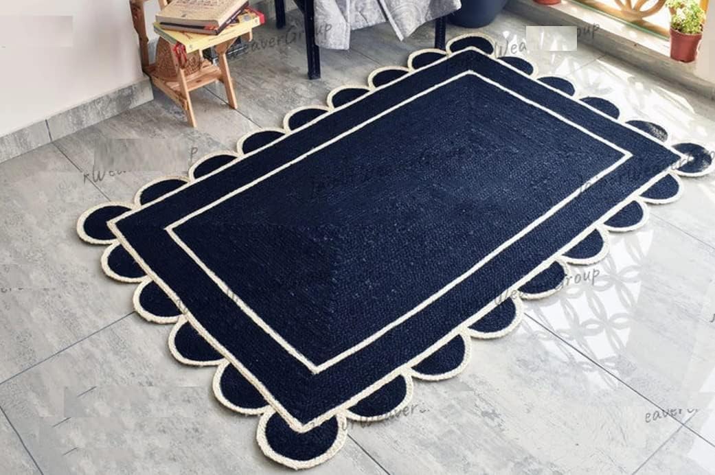 Scalloped Edge Jute Rug with Natural Border – Eco-Friendly Home Rug