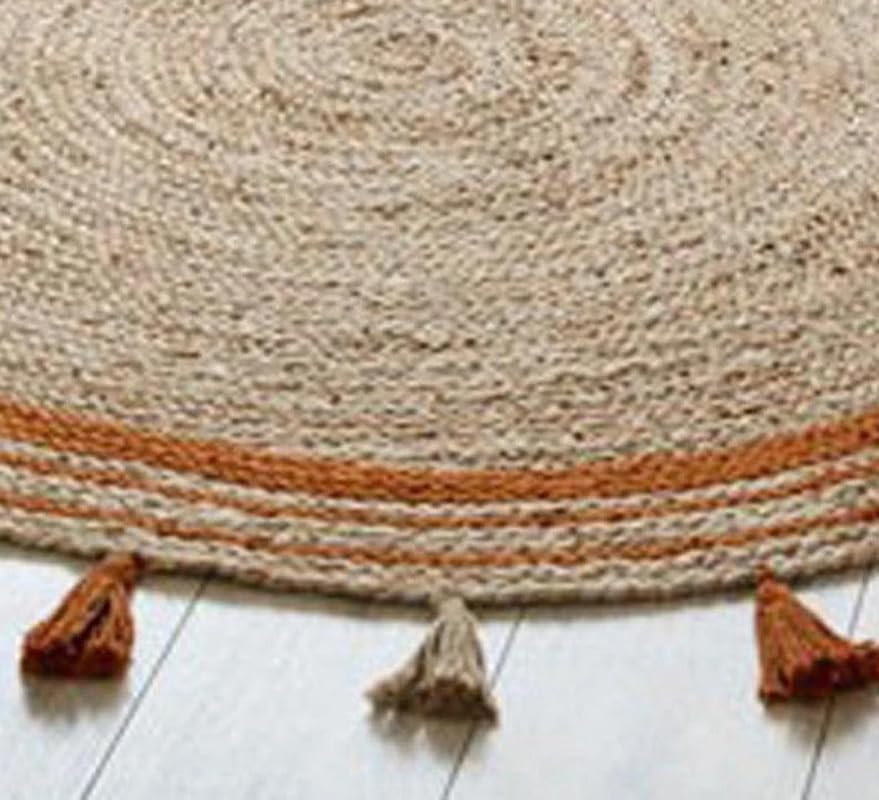 Eco-Friendly Round Jute Rug – Boho Style Fringed Natural Area Rug