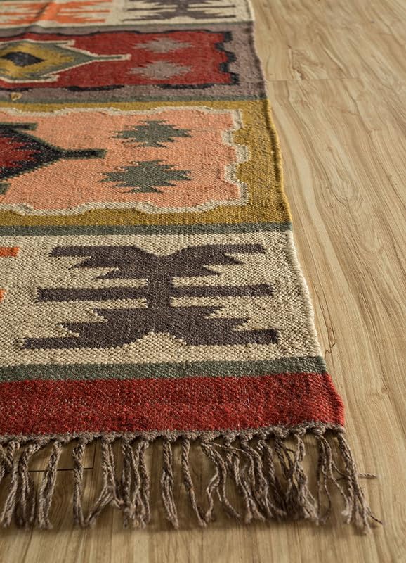 Kilim Area Rug,Red Nectar Color Hand Woven Modern Style Jute Dhurrie Rugs