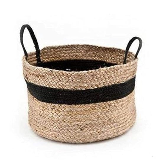 Handwowen Jute Planter Pots/Storage Basket with Handle, Multi-Purpose Storage Bag