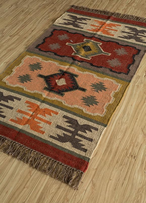 Kilim Area Rug,Red Nectar Color Hand Woven Modern Style Jute Dhurrie Rugs