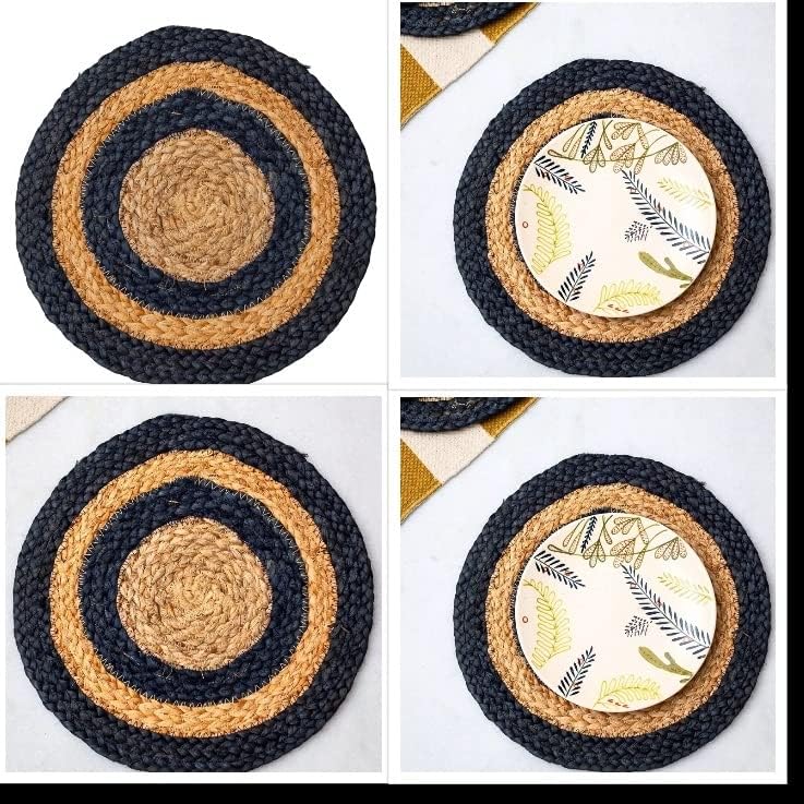 Round Braided Placemats,Handmade Braide Blue Border Design Coaster