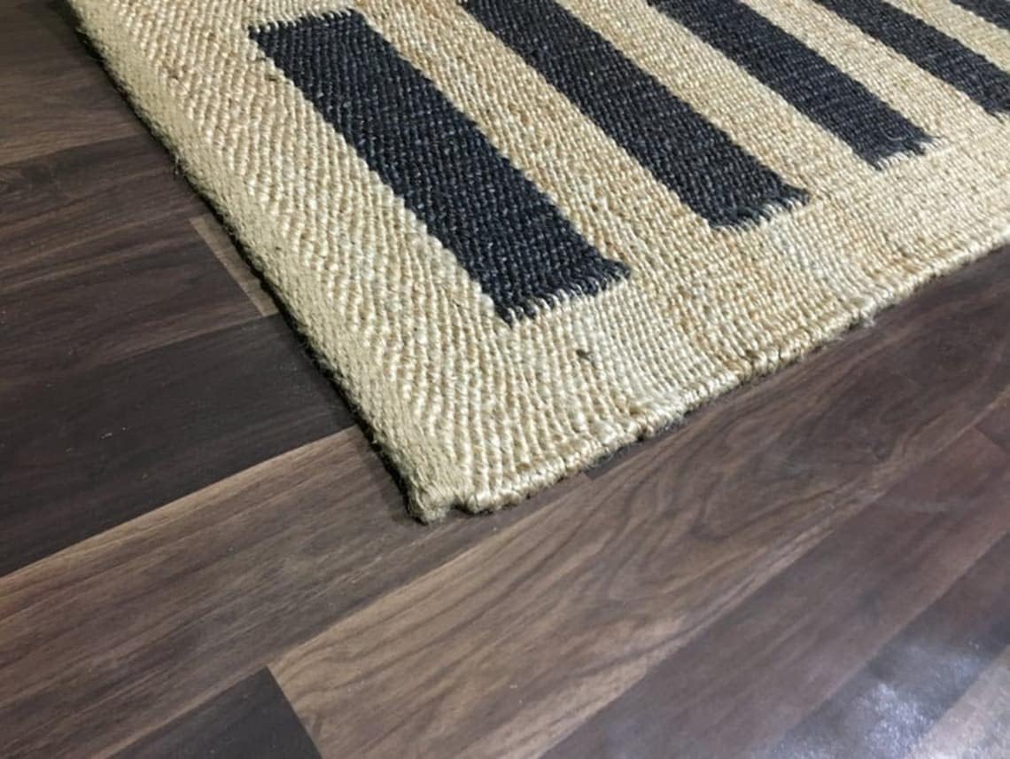 Indian Hand Woven Navy-Off White Rug,Hemp And Jute Rugs