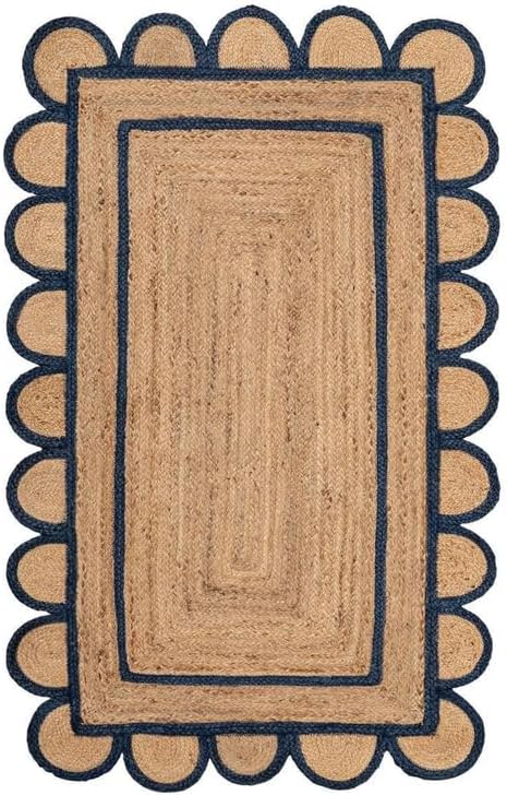 Scalloped Edge Jute Rug with Natural Border – Eco-Friendly Home Rug