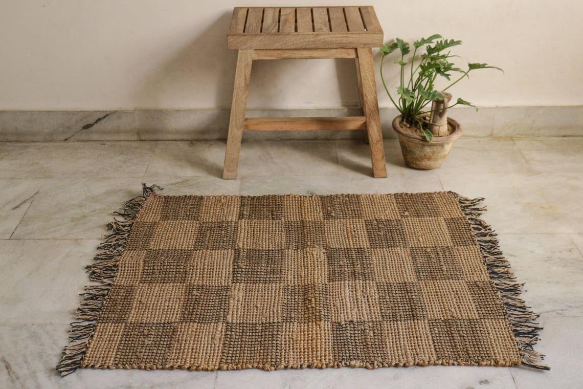 Hand Made Hemp Dhurrie Rugs,Traditional Beige Footboard entryway Rug