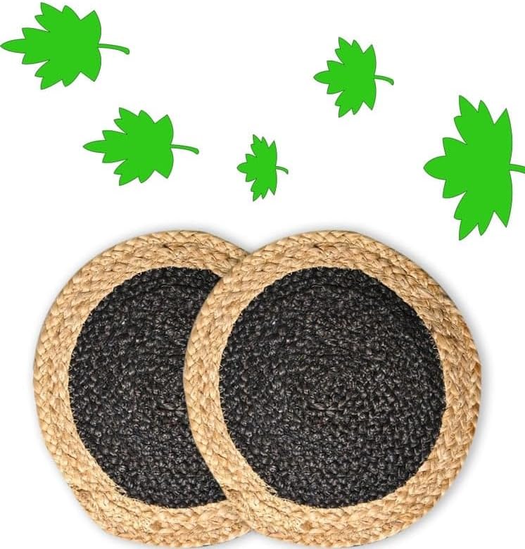 Eco-Friendly Placemats,Handmade Braide Black Border Beige Inside Coaster