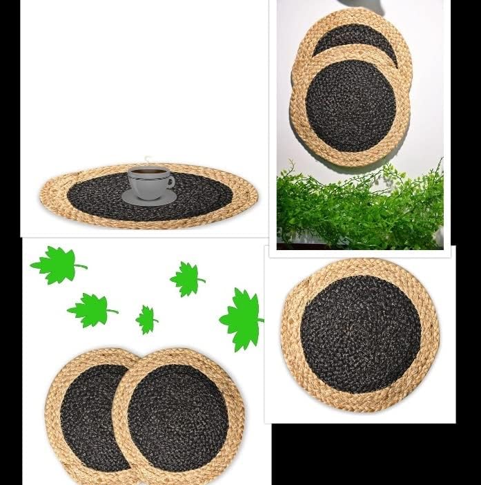 Eco-Friendly Placemats,Handmade Braide Black Border Beige Inside Coaster