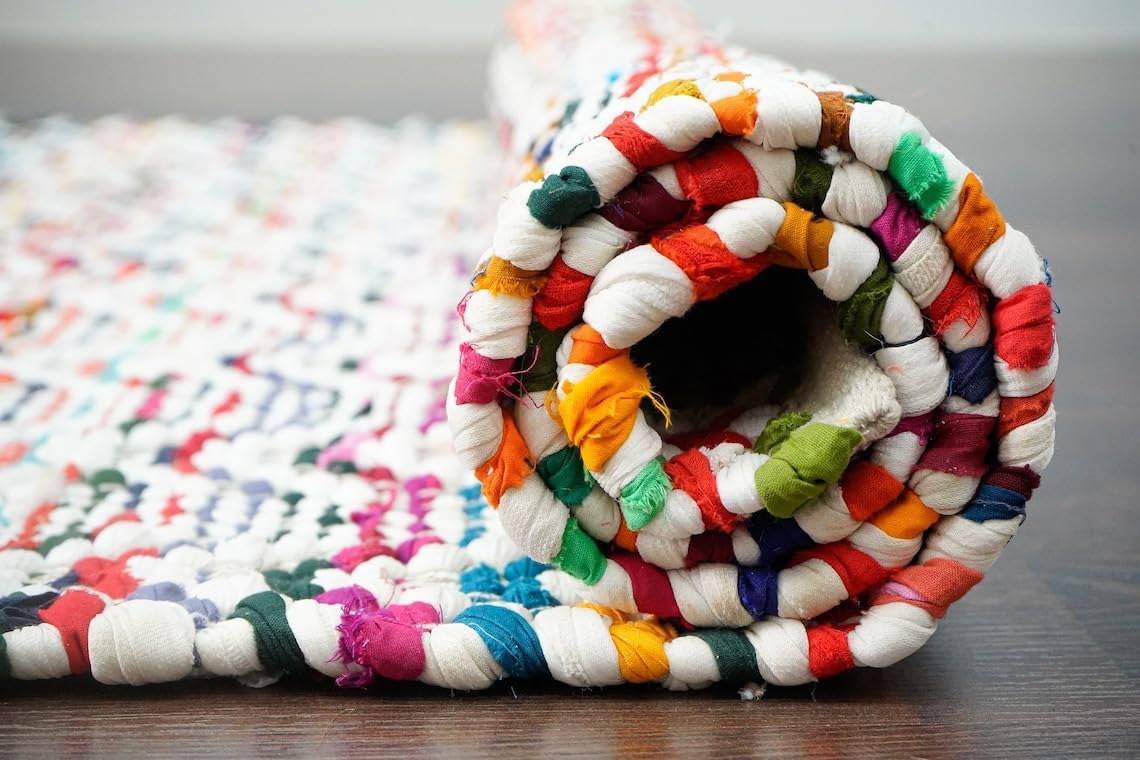 Rainbow Chindi Rug Handmade Indian Recycled Eco Friendly Decor For Living Room